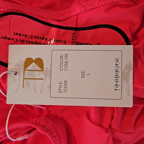 TINIBIKINI One Piece Swimwear Coral Fire Color Strappy Cut Out Style 7230 SW SzL - Picture 10 of 11